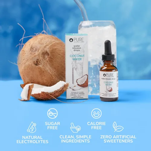 Miniatura 6 de Pure Inventions Gotas de agua de coco – Potenciador de hidratación con electrolitos – Sin azúcar, cero calorías, sin edulcorantes artificiales – 30