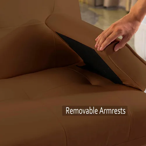 Miniatura 5 de Sofá cama tipo futón moderno de 66.5 pulgadas con patas de metal/2 portavasos, sofá biplaza tapizado plegable convertible, asiento de espuma