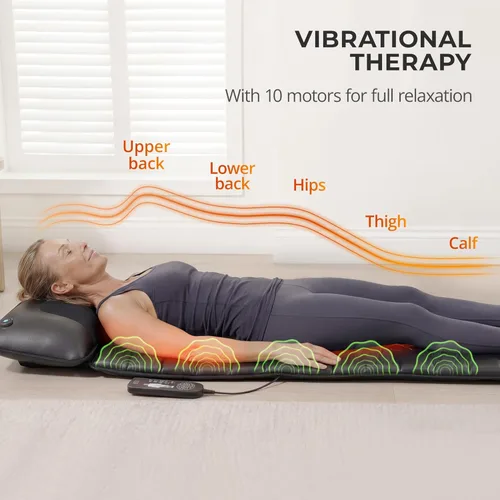 Miniatura 10 de Shiatsu - Alfombrilla de masaje de cuerpo completo con calor, almohadilla masajeadora desmontable, 10 motores vibradores, alivio del dolor de tejido