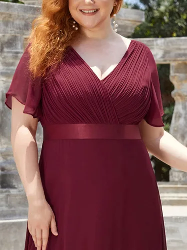 Miniatura 100 de Ever-Pretty Vestido formal para mujer, Navidad, Año Nuevo, cuello en V, gasa, talla grande, largo hasta el suelo, vestido de dama de honor