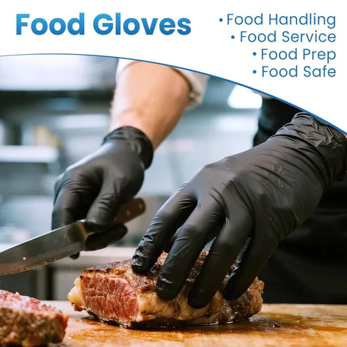 Miniatura 2 de Guantes de nitrilo Borje grandes, 100 guantes desechables, negros, sin látex y sin polvo, para examen médico, aptos para alimentos, limpieza, cocina