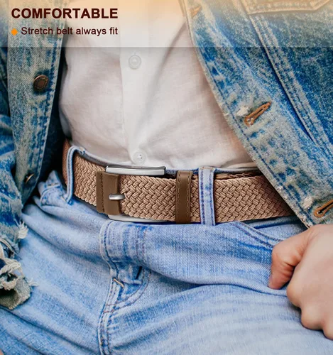 Miniatura 3 de BULLIANT Cinturón para hombre, paquete de 2, cinturón elástico trenzado para hombre, pantalones de caza, pantalones de mezclilla, 1 38 pulgadas