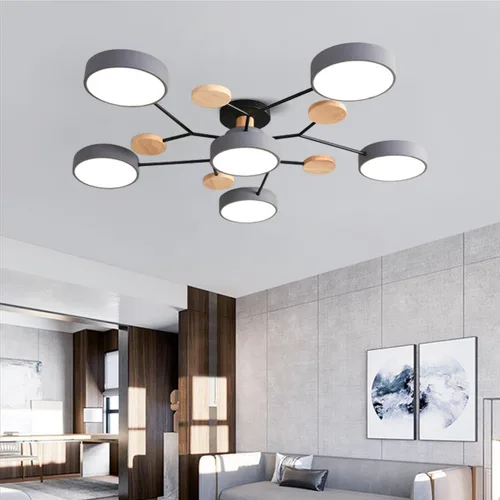 Miniatura 13 de Lámpara de techo LED moderna, lámpara LED regulable de 55 W, lámpara de techo moderna de montaje empotrado, lámpara de techo de madera para sala