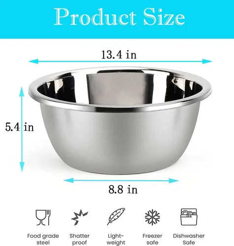 meleg otthon Tazón de Mezcla de Acero Inoxidable, Tazón de Ensalada 11QT, Cuencos de Metal, Envase de Acero Inoxidable, Tazón Apta para Lavavajillas