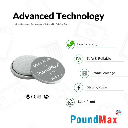 Miniatura 3 de PoundMax AG4 LR626 Baterías 1.5v Batería alcalina de botón - 10