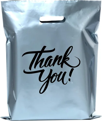Infinite Pack Thank You Merchandise Bags, Die Cut Handles, Retail Shopping Bags for Boutique - Choose Color & Size Plateado