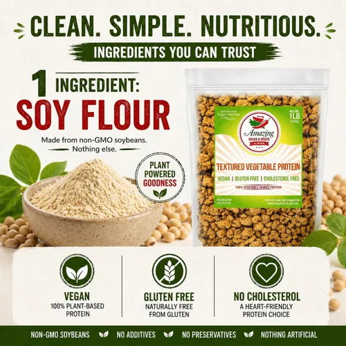 Miniatura 6 de Proteína Vegetal Texturizada (TVP), Sin Sabor, Bolsa de 1 lb, Trozos de Proteína Vegana Natural a Base de Plantas, Migas Sin OGM y Sin Gluten, Sin