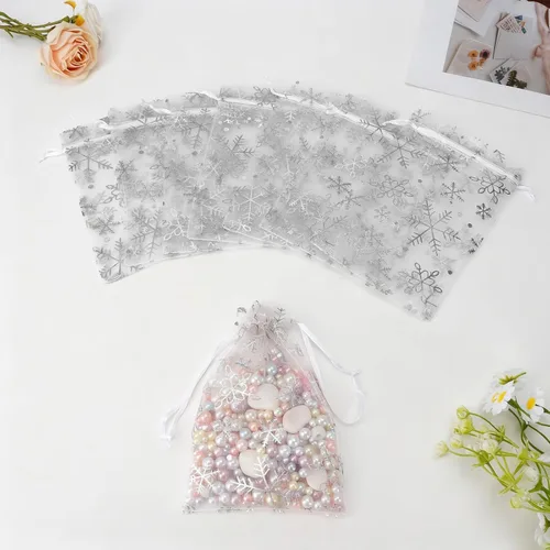 Miniatura 13 de Bolsas de organza, bolsa de organza transparente, 50 unidades, pequeñas bolsas de organza con cordón de 3 x 4 pulgadas, bolsas de regalo de joyería