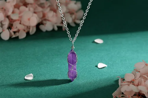 Miniatura 4 de MAIBAOTA Healing Crystal Stone Necklace Life of Wire Wrapped Teardrop Crystals Pendant Necklaces Natural Reiki Quartz Gemstone Jewelry for Women