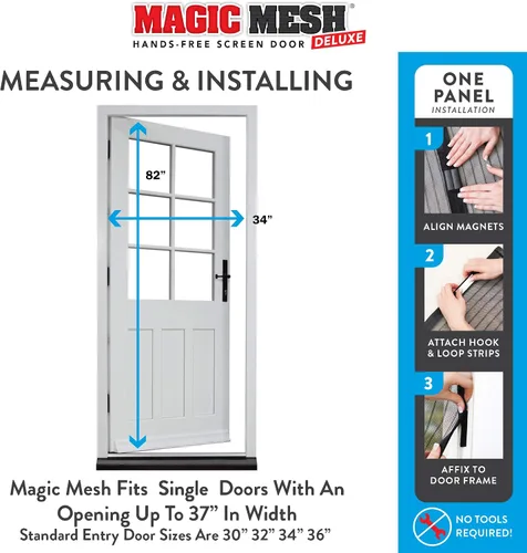 Miniatura 5 de Magic Mesh Deluxe, Negro Puerta mosquitera magnética, resistente, cierre magnético, red para puerta, pantalla para patio, pantalla para puerta