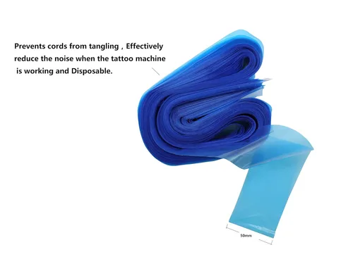 Miniatura 5 de HuoHuo 100 fundas de cordón con clip de tatuaje, fundas de plástico con clip azul, fundas desechables para cable de higiene, una caja de 100 fundas