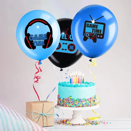Miniatura 3 de Aoriher Juego de globos de látex negro para fiestas de videojuegos, decoración de cumpleaños para jugadores, suministros de fiesta de cumpleaños, 36