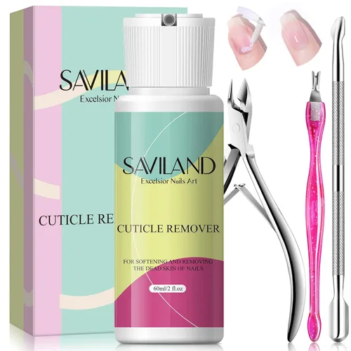 SAVILAND Kit removedor de cutículas, kit profesional de manicura para el cuidado de uñas, 2.03 onzas, crema líquida para quitar cutículas, cortador