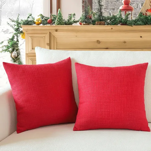 Miniatura 4 de OTOSTAR - Juego de 2 fundas de cojín decorativas de lino cuadradas para almohadas, fundas de cojín para sofá, dormitorio o automóvil, 14 x 14 Rojo