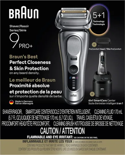 Miniatura 12 de Braun Afeitadora eléctrica Series 9 PRO+, maquinilla de afeitar húmeda y seca, Pro SensoAdapt, centro inteligente 6 en 1, 9697CC, plata