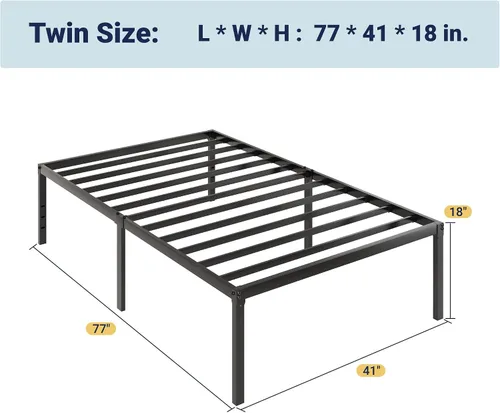 Miniatura 2 de Allewie Base de cama individual, camas de plataforma de metal de 18 pulgadas con espacio de almacenamiento, no necesita somier y fácil montaje, Negro