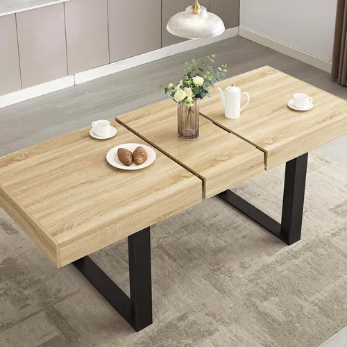 Miniatura 10 de STHOUYN Mesa de comedor extensible de 63 a 79 pulgadas, moderna mesa de cocina de madera de granja, mesa de comedor larga expandible para 6, 8 y 10