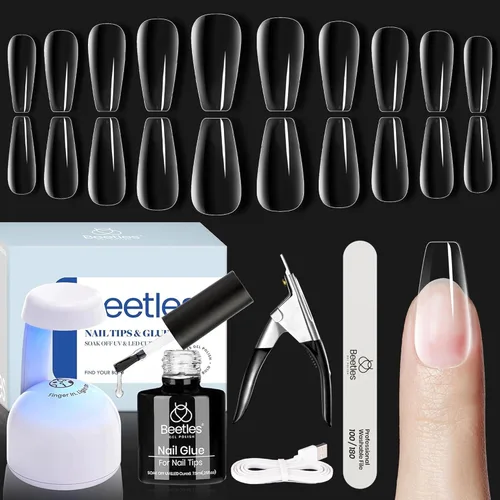 Miniatura 20 de Beetles - Kit de extensión de uñas de gel fácil con 500 puntas de uñas en forma de ataúd 5 en 1, base de pegamento de uñas y lámpara LED innovadora