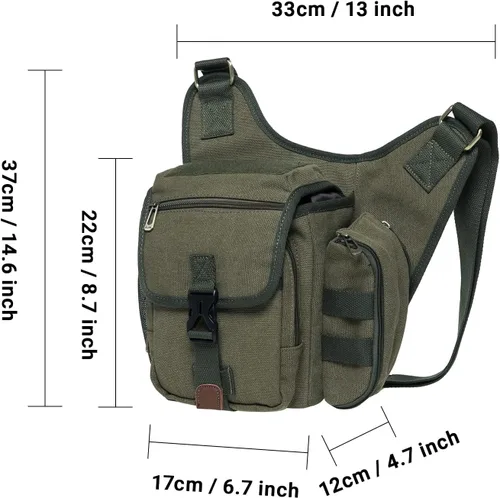 Miniatura 2 de Bolso de mensajero de lona vintage para hombre, bolso de mensajero de retazos de cuero en el pecho 3-4-verde militar