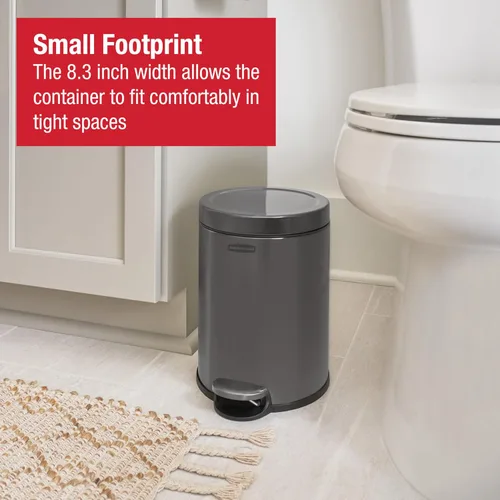 Miniatura 3 de Rubbermaid Basurero redondo de acero inoxidable, 1.6 galones, carbón, papelera con tapa para el hogar, baño, cocina, oficina