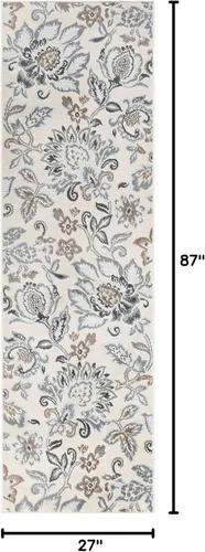 Miniatura 2 de Stella - Alfombra de pasillo de 2 x 8 pies, color crema, alfombra para pasillo, entrada interior, cocina o vestíbulo, alfombra floral - Alfombras