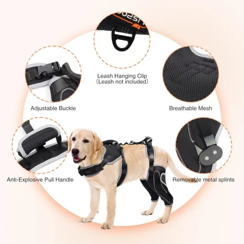 Miniatura 2 de Rodillera para perro para rehabilitación de desgarro del ligamento cruzado anterior y rótula dislocada, soporte ajustable para piernas y suficiente