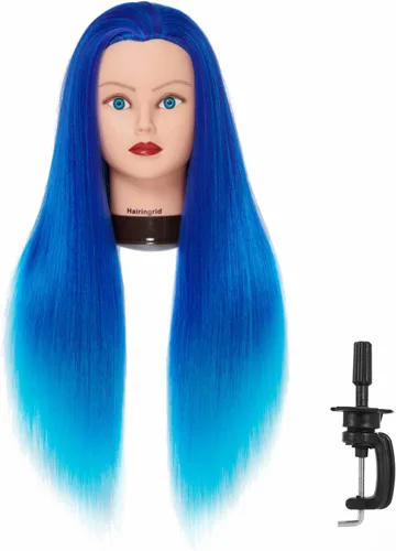 Miniatura 8 de Hairingrid Cabeza de maniquí de 26 a 28 pulgadas, para entrenamiento de peinado, cosmetología, cabeza de muñeca, pelo de fibra sintética y soporte