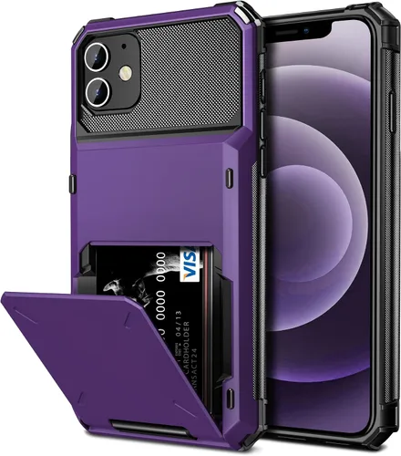 Miniatura 33 de Vofolen Funda compatible con iPhone 12, cartera 5G, 4 ranuras para tarjetas, tarjetero con bolsillo oculto, doble capa, cubierta trasera protectora