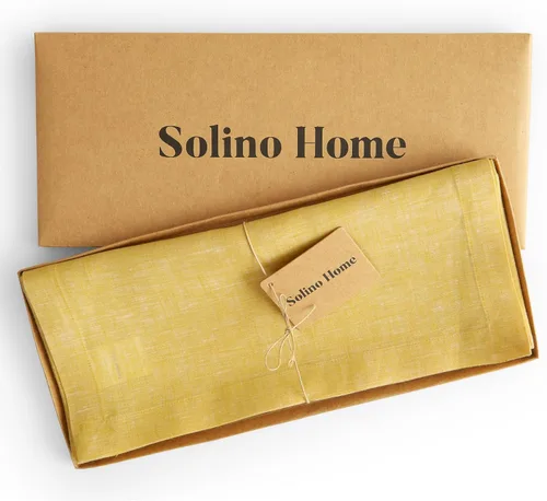 Miniatura 5 de Solino Home - Camino de mesa de lino, amarillo limón cambray, 14 x 120 pulgadas, Athena, lavable a máquina y de 100% lino europeo hecho a mano 15