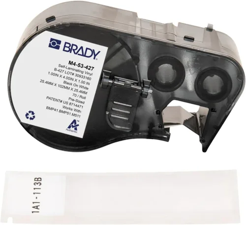 Miniatura 25 de Brady Auténticas etiquetas envolventes de vinilo autolaminables (M4-91-427) de 1.5 pulgadas de alto x 1 pulgada de ancho, negro sobre blanco