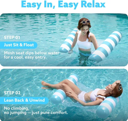 Miniatura 4 de SLOOSH 2 Packs Hammock Pool Floats Adults, 4-in-1 Multi-Purpose Inflatable Pool Floats PVC Water Hammock Lounge Floaties