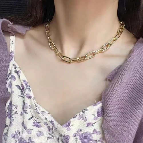 Miniatura 9 de Juego de collares y aretes de cadena de clip para mujeres y niñas, aretes minimalistas y gargantilla punk, joyería costum de moda
