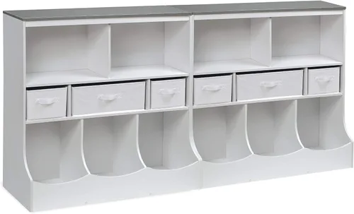 Miniatura 7 de Badger Basket Combo Bin Unidad de almacenamiento de juguetes y estante para libros para niños con 3 cestas - Blanco/Gris Blanco/Gris Woodgrain
