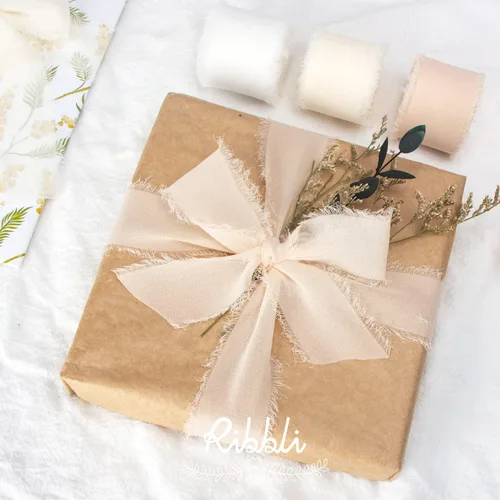 Miniatura 5 de Ribbli Cinta de gasa, 1.5 pulgadas x 30 yardas, seda champán/nude, hecha a mano para invitaciones de boda, envoltura de regalos, ramos de novia