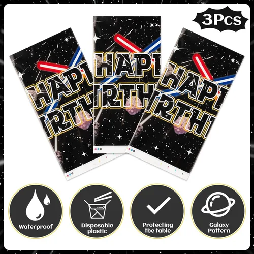 Miniatura 2 de BOpusail 3 manteles rectangulares de plástico impermeables para mesa de cumpleaños con temática de estrella de película de galaxia, suministros