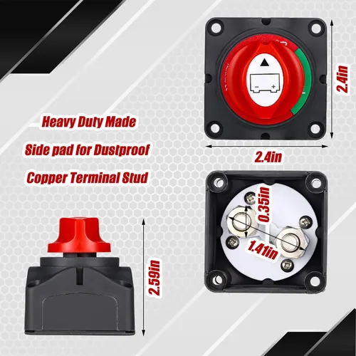 Miniatura 2 de Interruptor de desconexión de batería de 12 V-48 V con 2 cables Awg de 12 pulgadas, interruptor aislante de batería marina impermeable con lengüetas