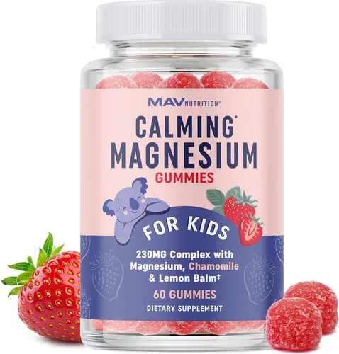 Gomitas Calmantes de Magnesio para Niños | Fresa | Relajación y Ciclos Naturales de Vigilia-Sueño | Magnesio Relajante para Niños con Manzanilla y