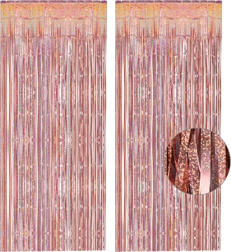 GREATRIL - Fondo de fiesta con cortina de oropel color oro rosa, cortina de flecos de papel aluminio para decoraciones de despedida de soltera o