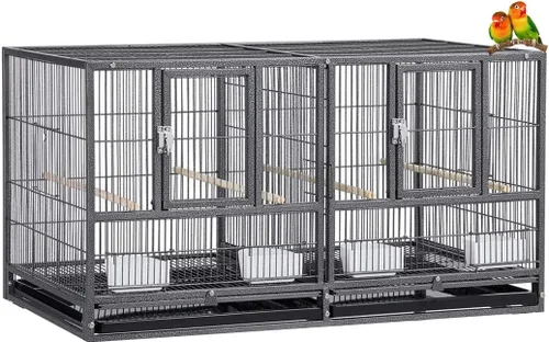 Miniatura 23 de Jaula Doble Apilable con Centro Dividido, Puertas de Caja de Anidación Lateral para Criador de Aves de Vuelo, Jaula Doble Rodante para Aviarios