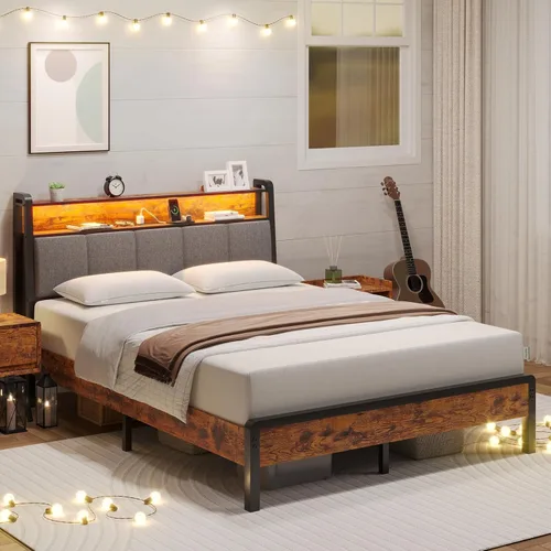 Miniatura 13 de Novilla - Base de cama Queen con cabecero, base de cama tamaño Queen con soporte de listones de madera, cabecero tapizado de terciopelo con puntos