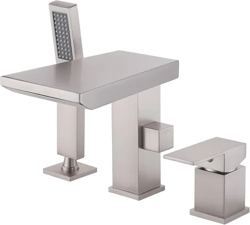 Miniatura 14 de Grifo de bañera romana tipo cascada con ducha de mano, grifo llenador de bañera de montaje en cubierta con rociador, juego de grifería de ducha