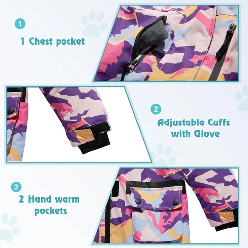 Miniatura 5 de FARVALUE Chaqueta de esquí impermeable para niñas, abrigo de invierno resistente al viento, abrigo de forro polar cálido para nieve, impermeables
