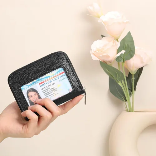 Miniatura 6 de SENDEFN Cartera de cuero para mujer, con bloqueo RFID, pequeñas carteras compactas, titular de la tarjeta de crédito con ventana de identificación