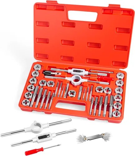 Miniatura 10 de EFFICERE Juego de 40 piezas de roscas y troqueles de alta calidad, roscas métricas M3, M4, M5, M6, M7, M8, M10, M12, ambos tipos gruesos y finos