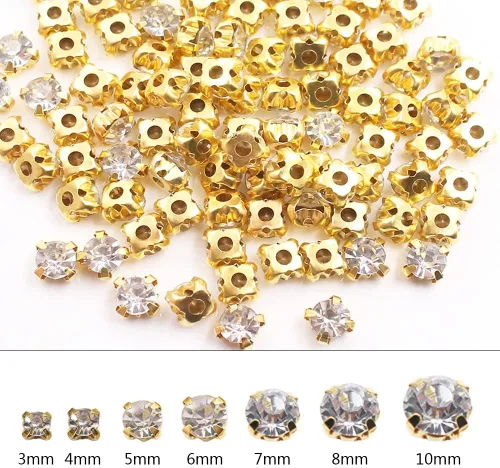 Miniatura 7 de Diamantes de imitación de 0.118 in a 0.394 in (0.394 in, 72 unidades) Metal Claws With Holes, Flatback, Clear Crystal Stones, Sewing Crafts Gems