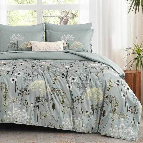 Miniatura 16 de Yiran - Juego de edredón Queen de 7 piezas, juego de ropa de cama con motivos de diente de león negro, cama de invierno en una bolsa Queen, juego