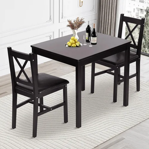 Miniatura 9 de Juego de Mesa de Cocina de 5 Piezas Juego de Mesa de Comedor Mesa Cuadrada de Madera Resistente y Sillas Juego de Mesa de Desayuno para 4 Personas