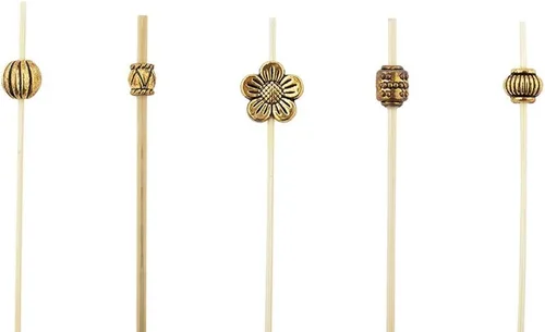 Restaurantware Pinchos decorativos de cóctel de 4 pulgadas, 1000 palillos de aperitivos de cuentas de metal, desechables, sostenibles, doradas, de