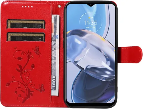 Miniatura 2 de Funda para Motorola Moto E22/E22i, piel sintética, con tarjetero y correa para la muñeca, a prueba de golpes, funda magnética para Motorola Moto Rojo