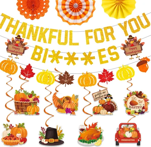 Miniatura 9 de 24 decoraciones de Acción de Gracias, decoraciones de fiesta de Acción de Gracias, incluye pancarta de dar gracias, guirnalda colgante de otoño